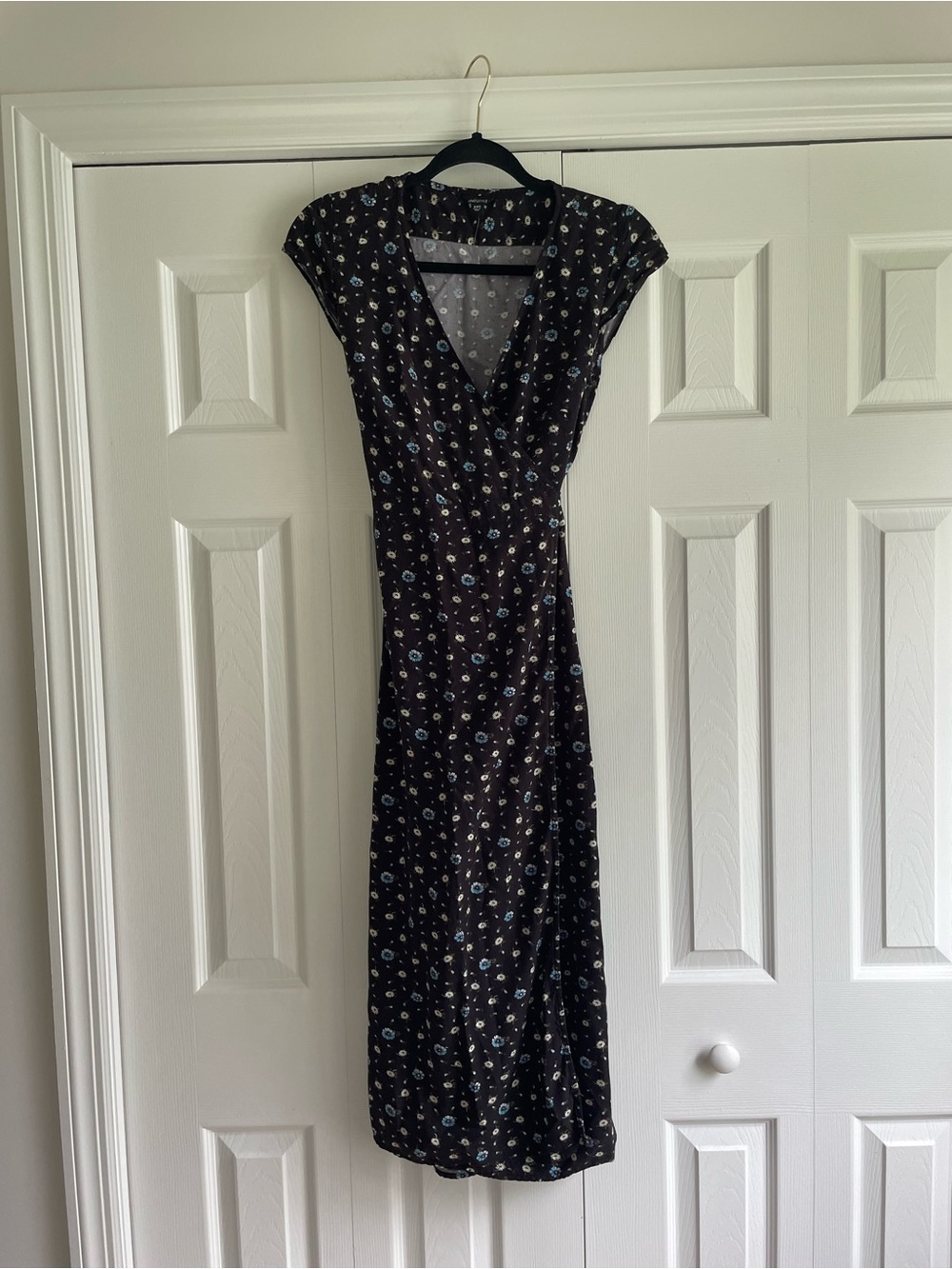 J. Crew Black Floral Wrap-Style Midi Dress
